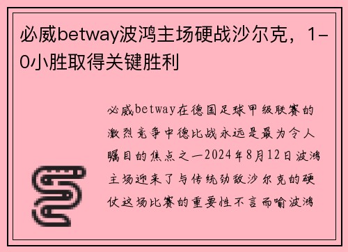 必威betway波鸿主场硬战沙尔克，1-0小胜取得关键胜利
