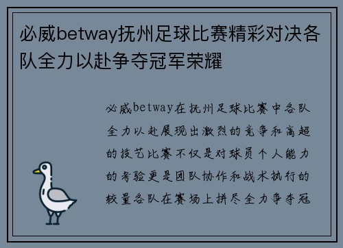 必威betway抚州足球比赛精彩对决各队全力以赴争夺冠军荣耀