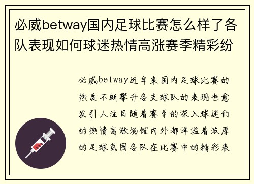必威betway国内足球比赛怎么样了各队表现如何球迷热情高涨赛季精彩纷呈