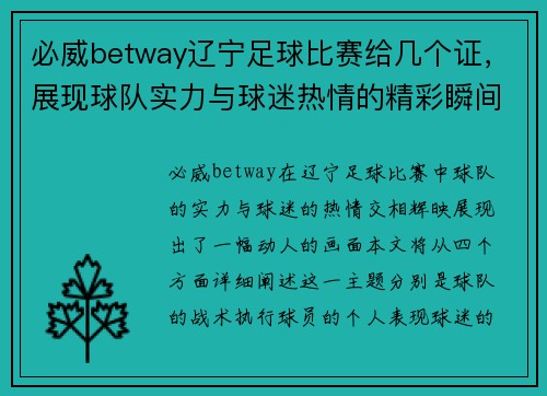 必威betway辽宁足球比赛给几个证，展现球队实力与球迷热情的精彩瞬间