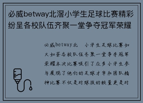 必威betway北滘小学生足球比赛精彩纷呈各校队伍齐聚一堂争夺冠军荣耀